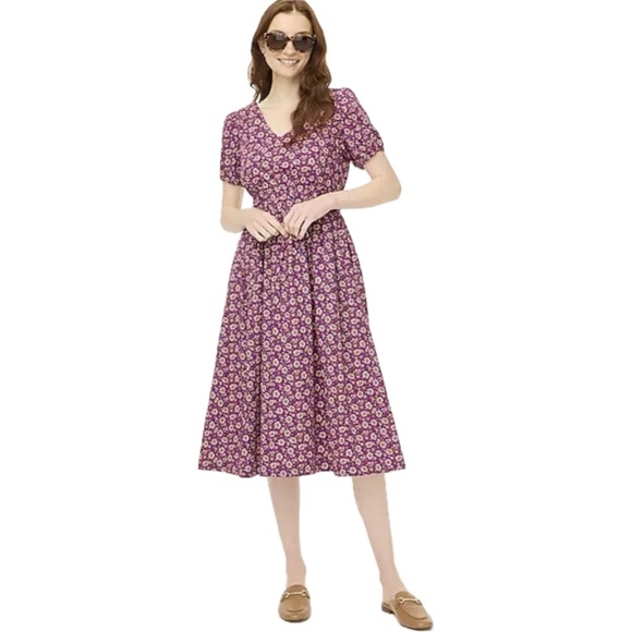 J. Crew Dresses & Skirts - J.Crew Floral V-neck V-back Smocked Waist Puff Sleeve Midi Dress 14